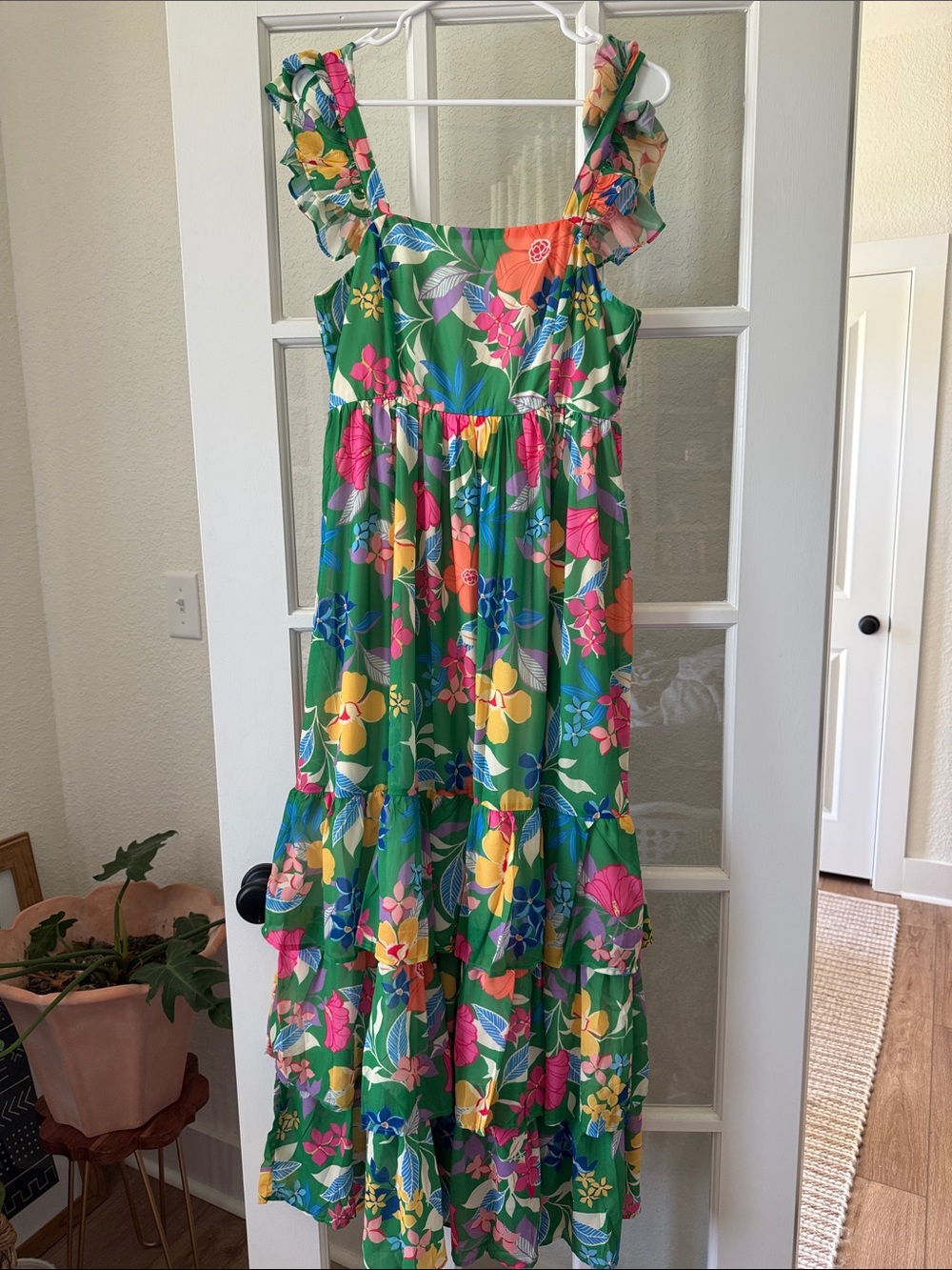 Flying Tomato Green Floral Ruffle Strap Tiered Dress